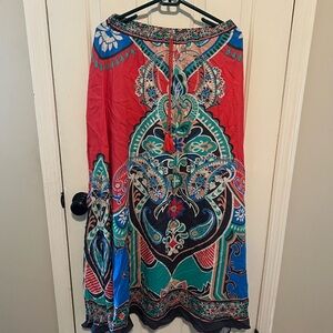 Flying Tomato Red and Blue Asymmetrical Maxi Skirt Resort Wear